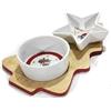 COSE DA CASA Antipastiera Natalizia 2 Posti con Base in Legno di Bambù 21x14 cm Ciotoline in Ceramica Decorate a Tema Natale - Forma Albero di Natale - Idea Regalo in Scatola