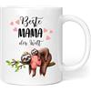 WJMSDK Regali per mamma Beste Mama der Welt con divertente design bradipo - Tazza da caffè in ceramica da 350 ml come regalo di compleanno, Natale o festa della mamma di figlio/figlio