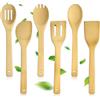 AMFUN Set Utensili Cucina Legno, Mestolo Cucchiaio Legno, 6 pezzi Utensili da Cucinas, Antiaderente Resistente al Calore, Ideale per Pesce, Uova, Pancake