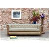 PIB Grande divano Chesterfield in lino e cotone color mandorla, 3 posti, stile shabby chic, 218x82x72 cm, comfort e modernità
