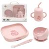 Interbaby Set di stoviglie per bambini in silicone del Real Madrid, 4 pezzi, blu, piatto, ciotola, cucchiaio e tazza, adatti al microonde e alla lavastoviglie, senza BPA, colore rosa