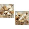 DRW Set di 2 quadri su tela in legno con fiori in bianco, beige e marrone, 40 x 3 x 40 cm