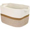 HMF Cestino portaoggetti con manici lunghi, Cesto in cotone | 36 x 30 x 25 cm | bianco-marrone