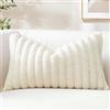 Sungeek 1 Pezzi Federe Cuscini 40x60 in Finta Pelliccia di Coniglio, Morbido Fodere per Cuscini Decorativi in Peluche a Righe in Velluto Copricuscini Cuscino per Divano Letto Soggiorno, Bianco Crema
