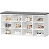 HOOBRO Panca Scarpiera Bianca con Seduta Imbottita, Panca Contenitore con Scomparti Aperti, Portaoggetti con 12 Scomparti per Corridoio, Soggiorno, Camera da Letto, Bianco e Grigio EWT67HX01