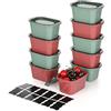 Romon Contenitori Ermetici per Alimenti, 10 Scatole Plastica con Coperchio, Contenitore Pranzo con Coperchio Sans BPA, Microdondibili e Lavabili in Lavastoviglie, 350ml(5 Verdi, 5 Rossi)