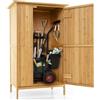 HOMASIS Armadio da Giardino in Legno con 3 Ripiani | Capanno da Esterno con 5 Ganci, Porte con Serratura, Casetta da Giardino per Attrezzi, 91 x 66 x 150 cm, Naturale