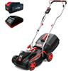 LEHMANN Tosaerba a Batteria 40V, fino a 250 m², Larghezza Taglio 32 cm, 30 L Cestello Raccoglierba, Altezza di Taglio 20-60 mm, Motore Induzione, con Batteria 4,0 Ah + Caricabatterie, Nero/Rosso