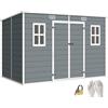 Outsunny Casetta da Giardino 4.96m² in PP e Alluminio con Pavimento Grigio | Capanno da Giardino Porta Attrezzi, Doppia Porta Bloccabile, Prese d'Aria, Finestre, Tetto Inclinato, Guanti