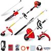 BU-KO Strumento multiuso da giardino a benzina a lunga portata da 52 cc, tra cui: Strimmer, tagliasiepi, motosega potatrice con linea di taglio spessa 2,4 mm, pali di prolunga da 1 m