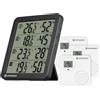 Bresser Termoigrometro Quadro NV con 4 punti di misurazione, sensore integrato e 3 sensori wireless, indicatore di comfort Smiley, memoria Min/Max, IP44
