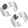 JOINPAYA Anello Aperto Unisex in Acciaio Inossidabile con Motivo Stelle e Mezzaluna, Fascia Larga Vintage, 2 Pezzi per Uso Quotidiano e Festa