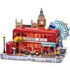 Green Slide Puzzle 3D - Modellino Bus rosso di Londra, LED, 207 pezzi | Autobus rosso a due piani dettagliati