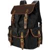 Colcolo Zaino in Tela Cerata Zaino Vintage Zaino da Viaggio Zaino a Sacca Borsa da Trekking con Elementi in Pelle E Chiusure Sicure Spallacci Imbottiti, Array, Nero