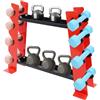 SAUADY Supporto multifunzione per manubri, in acciaio al carbonio, rosso e nero, 71 x 20,5 x 53 cm, 8 posizioni laterali, 2 ripiani, autoportante, portata 150 kg