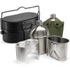 LXGXFNB Set Gavetta Militare 7 Pezzi Stile WWII Campeggio Cucina | Borraccia Tazza Inox Pentole Alluminio Manici Pieghevoli Supporto Fornello Custodia for Trekking Bushcraft Esterno