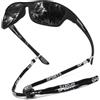 Lcarege Occhiali da sole da ciclismo polarizzati in policarbonato nero con cinturino per occhiali e lenti TAC antiscivolo, leggeri, resistenti agli urti, accessori sportivi