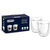 De'Longhi Bicchieri Cappuccino, Tazze di Vetro a Doppia Parete, Vetro Borosilicato ritenzione del calore, Capacità 270 ml, Set di 2, DLSC311, Trasparente