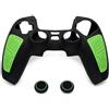 MatoSan Custodia in silicone compatibile con controller PS5, cover con impugnature testurizzate e 2 copristick - Nero-Verde