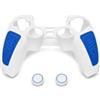 MatoSan Custodia in silicone compatibile con controller PS5, cover con impugnature testurizzate e 2 copristick - Bianco-Blu