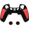 MatoSan Custodia in silicone compatibile con controller PS5, cover con impugnature testurizzate e 2 copristick - Nero-Rosso