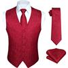 HISDERN Gilet da uomo Paisley floreale jacquard floreale cravatta tasca quadrata fazzoletto vestito set Rosso L