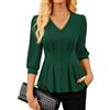 GRACE KARIN Maglietta da Donna Elegante Autunnale con Scollo a V Casual Elasticizzata con Pieghe e Maniche a Lanterna.