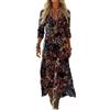 Generico Abito Donna Maxi in Misto Lino Cotone Stile Bohemien Scollo a V Maniche 3/4 Vestito Lungo Estivo Casual Frescoper Spiaggia Vacanze e Taglie Forti
