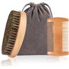 Tunejoy Spazzola da Barba e Pettine da Barba Kit per Uomo Pettine in Legno Spazzola con Setole di Cinghiale con Custodia per Quotidiano Viaggio3Pcs