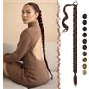FESHFEN Treccia Finta Capelli - 65 cm Lunga Coda Finta Capelli Posticci con Elastico Sintetico Lunghi Ponytail Extension per Donna, Marrone Rossastro