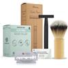 Bamboozy Kit Iniziale Rasoio di Sicurezza, Alluminio Nero, 20 Lame di Ricambio e Sapone da Barba - Rasoio di Sicurezza a Doppio Filo, Zero Rifiuti