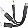 WASRUYI Adattatore da AUX a USB C (3 in 1) per cuffie per iPhone 17 16 15 Pro Max Audio 3,5 mm Jack Splitter Cavo di tipo C per caricabatterie Apple Cavo doppia ricarica per iPad DAC Adattatore per auto