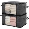 Sekey 2 Sacchetti Portabiti 60L, Organizer per Armadio Pieghevole, Contenitore con Coperchio e Doppia Cerniera, per Vestiti, Biancheria da Letto e Trasloco, 55x35x31.5cm, Grigio
