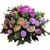 DRW Centro di fiori artificiali rotondi, grandi tonalità malva, per chiese, cimiteri e celebrazioni con poenie, rose, eucalipto e pompon, 50 x 40 x 50 cm