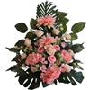 DRW Centro di fiori artificiali rosa per chiese, cimiteri e celebrazioni con dalie, rose e ortensie, 65 x 30 x 75 cm
