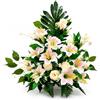 DRW Centro di fiori artificiali rosa chiaro per chiese, cimiteri e celebrazioni, con boccioli e gigli, 55 x 15 x 58 cm