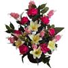 DRW Centro di fiori artificiali rosa e giallo, 50 x 20 x 60 cm | Per chiese, cimiteri e celebrazioni, con gigli, con rose, con lilla