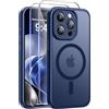 Qasyfanc Magnetica Cover per iPhone 15 Pro Max, Blu Scuro | Compatibile con MagSafe,con 2 Pezzi Vetro Temperato Pellicola, Cover Clear Slim Fit Antiurto Militare Antigiallo
