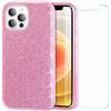 Mixroom - Custodia Cover per iPhone 14 + Pellicola Vetro temperato back Case in TPU Morbido Rosa con Brillantini Glitter 3 in 1