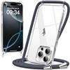 caslord Trasparente Cover con Cordino per iPhone 16 Pro | 1,6 m Regolabile | Antiurto | Anti-ingiallimento | Anti-Graffio | Grigio scuro