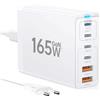 HONGYEE 165W Caricatore USB C Multiplo, 6 Porte Caricabatterie Stazione di Ricarica | Caricatore Multiplo [4USB-C+2USB-A], Compatibile con iPhone 15/16/17/Galaxy S24/S25/Tablets, Bianco