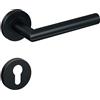 Gavroche Maniglia per porta in acciaio inox nero opaco, set di cilindri profilati, maniglie per porte interne, maniglia per porta della stanza con rosetta rotonda | Maniglia per porta a forma di L
