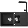 CECIPA Lavello Cucina 1 Vasca in Granito Nero - 86x45 cm con Rubinetto Estraibile, 1,5 Vasca Installazione Reversibile, Include Sifone e Gruppo di Scarico