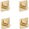 HIRAIDAI Ganci Autoadesivi Bagno Confezione Da 4 Porte Per Hotel In Acciaio Inossidabile Senza Forature Per Bagno, Cucina E Guardaroba - Oro Spazzolato Quadrato