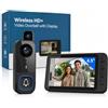 Winnes Videocitofono wireless con telecamera 4,5 IPS, campanello senza WiFi senza app 2,4 GHz, citofono 1080p con visione notturna, audio bidirezionale, grandangolo 120°, IP65, TF