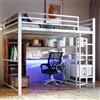 luckdect Letto a soppalco 140 x 200 cm - Letto in metallo con LED, scrivania, cassetto, mensole, guardaroba, scala, senza materasso
