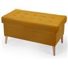 MG Design Panca Contenitore Velluto Giallo 45 x 90 cm - Panca Imbottita con Gambe in Legno per Camera da Letto, Soggiorno o Ingresso