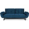 SAMIRA Divano letto clic clac in velluto blu - Divano 3 posti mod. Ambra piedi in legno nero (Velluto, Blu)