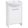 Deftrans .Deftrans Mobile sottolavabo largo 50 cm, in ceramica, bianco | Mobile sottolavabo da terra con lavabo in ceramica, porta e vano portaoggetti, mobile da bagno compatto bianco per bagno e WC