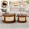 Wxnnx Modern Round Nesting Coffee Table Set, Round Mid-Century Coffee Table with Fabric Accent, Circle Drum Center Table for Apartment Small Space, Easy Assembly